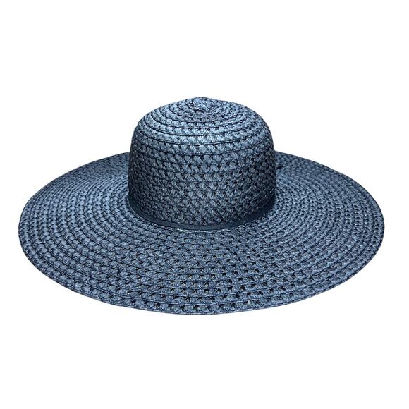 Retro Style Floppy Woven Wide Brim Sun Hat Black Beach Summer Pool Vintage Glam - Picture 3 of 8